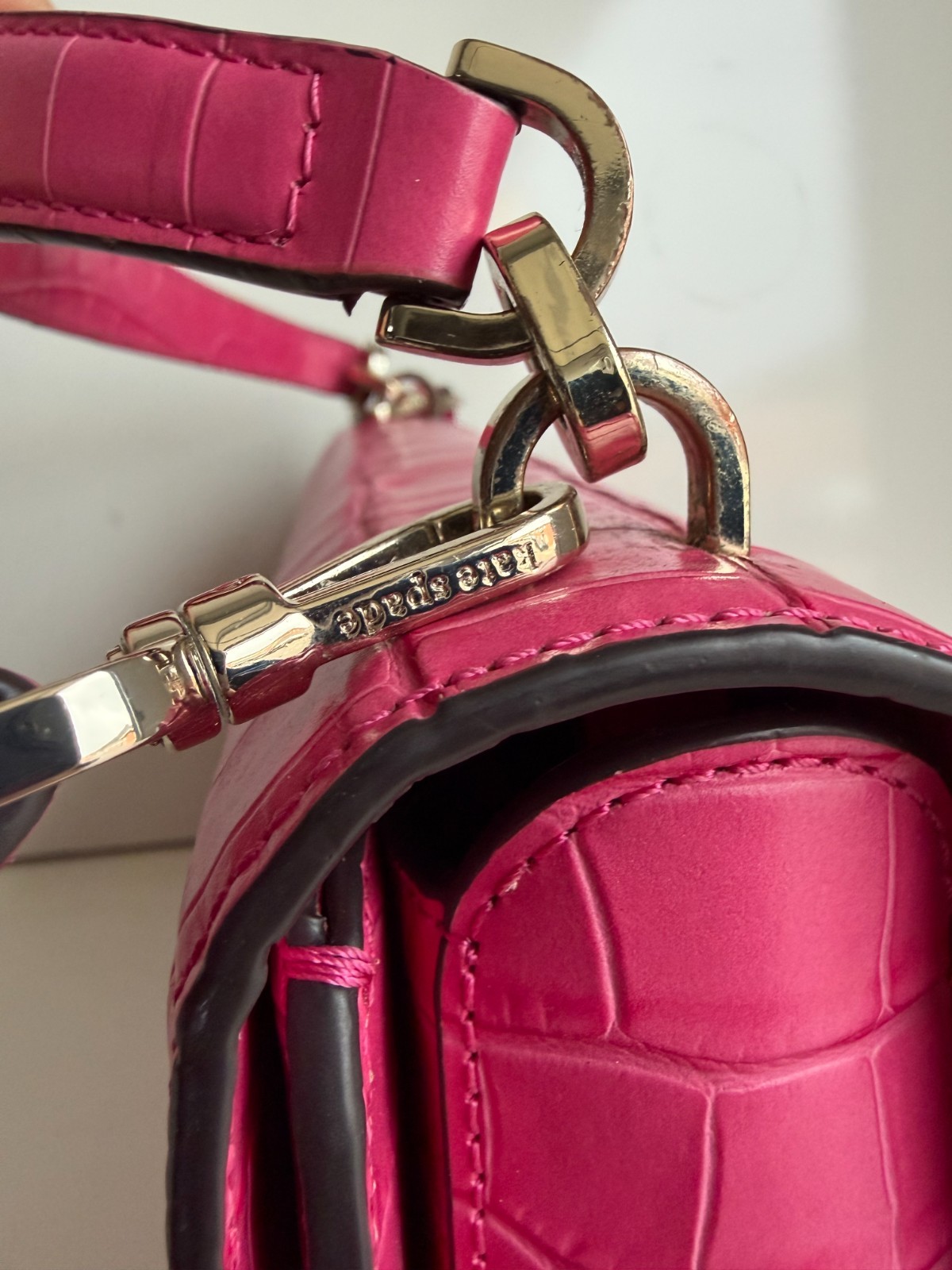 kate spade Audrey Croc Embossed Leather Top Handle/Crossbody Festive Pink Bag