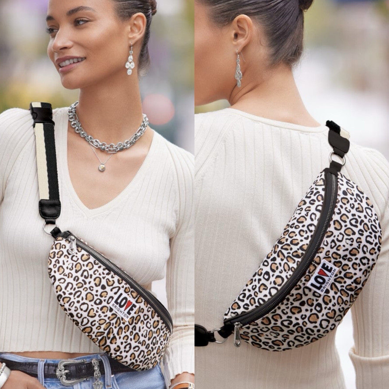 Brighton Wild Cat Belt Bag Leopard Print Crossbody Zip Top