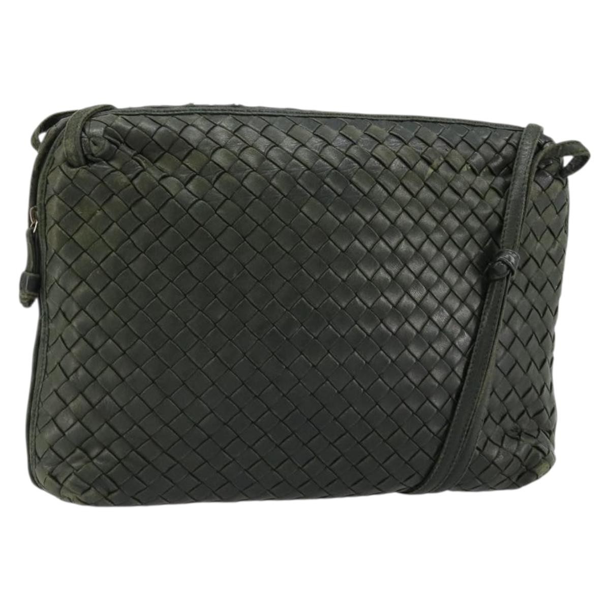 BOTTEGA VENETA INTRECCIATO Shoulder Bag Leather Green Gold Auth ep14556