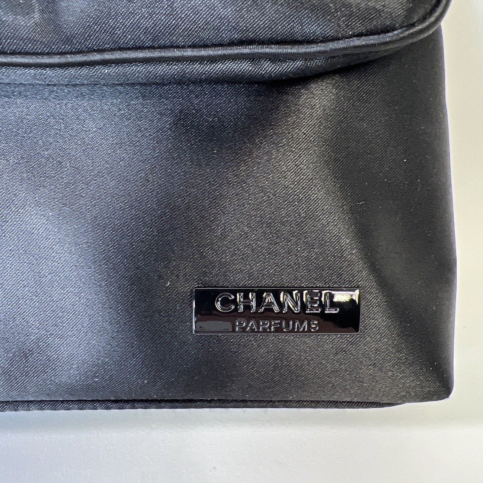 Chanel Parfums Black Satin Limited Edition Poly-Satin Zip & Flap Bag/Clutch