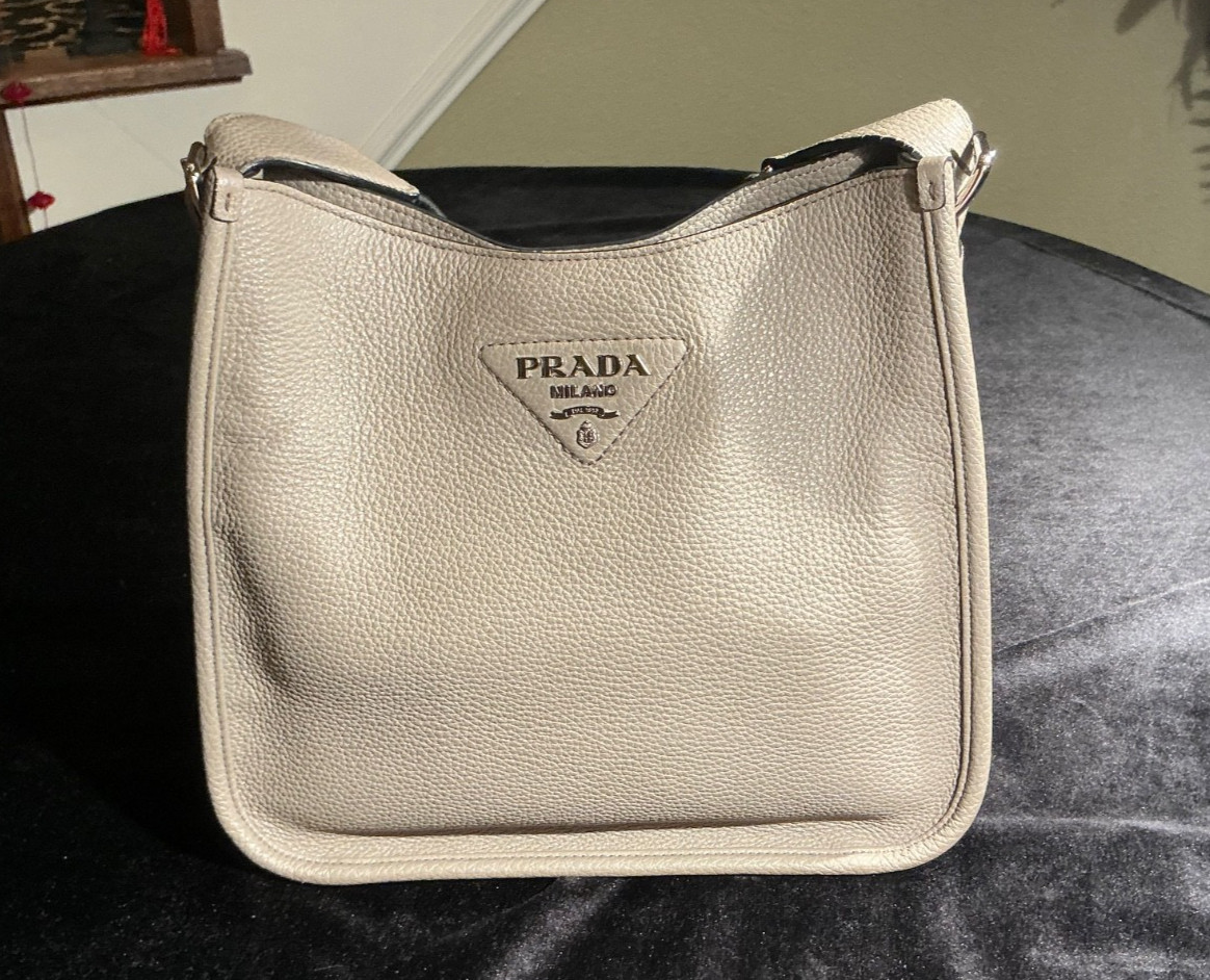 Prada Clay Gray Medium Leather Shoulder Bag Women