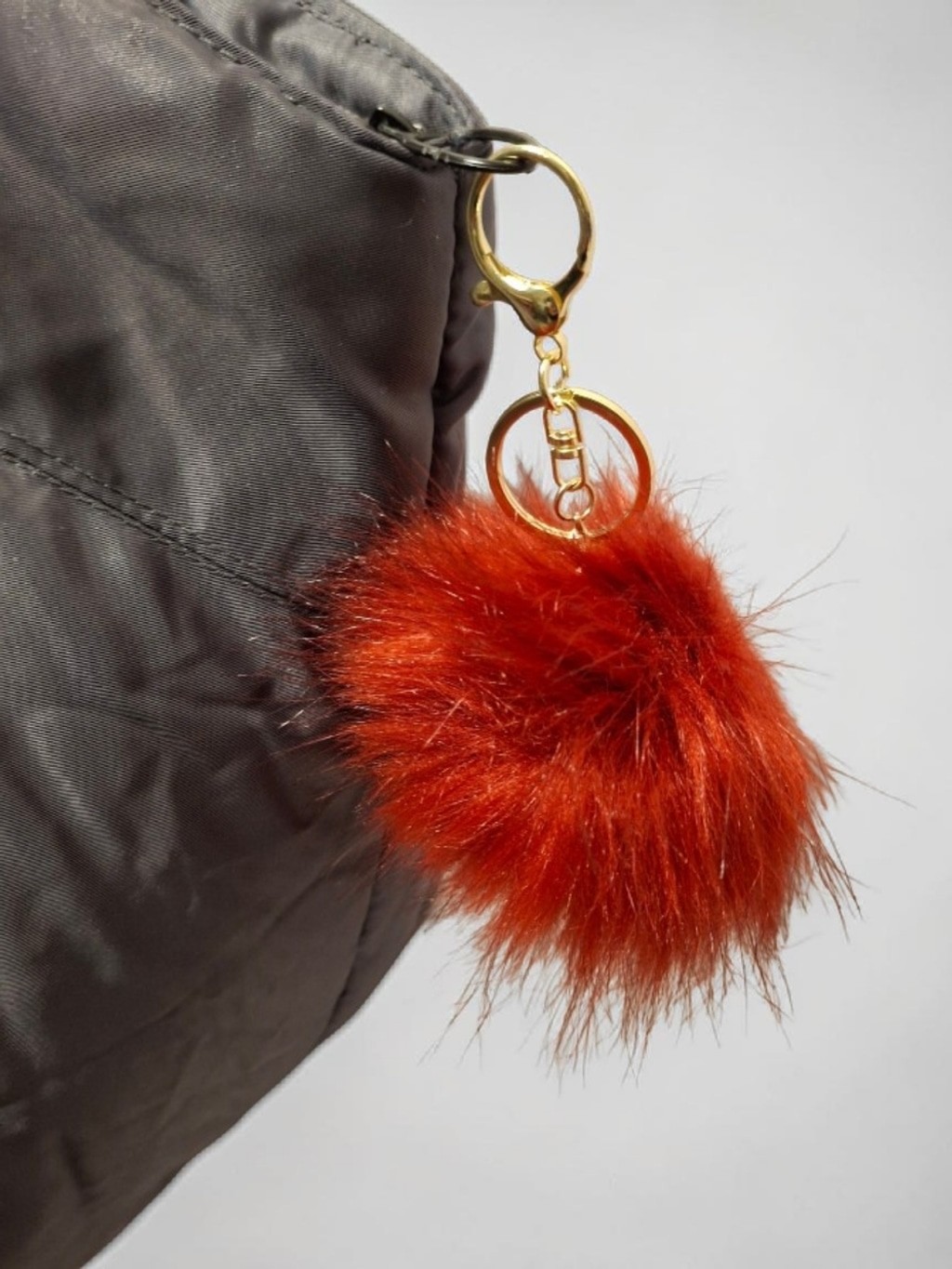 Bath & Body Works Gray Nylon Tote Bag with Handmade Red Pom pom Keychain Charm