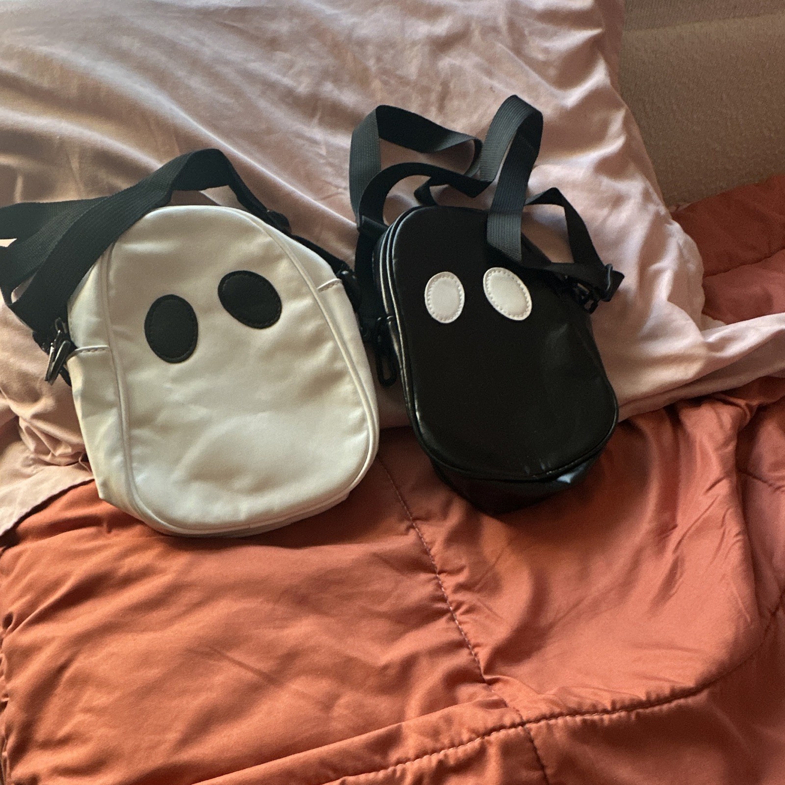 Ghost Face Set of 2 Small Oval Crossbody Bags Black/White Zip, Adjustable