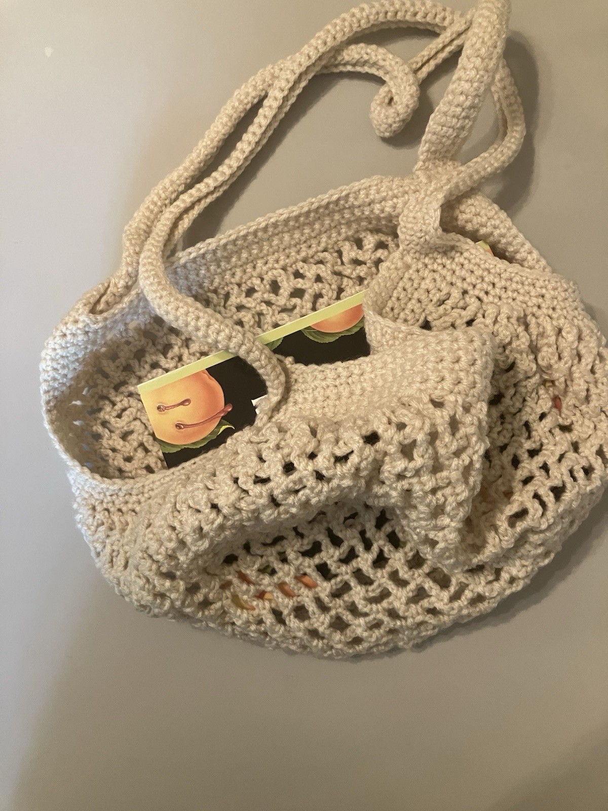 Handmade Crochet Beige Market Bag, open weave