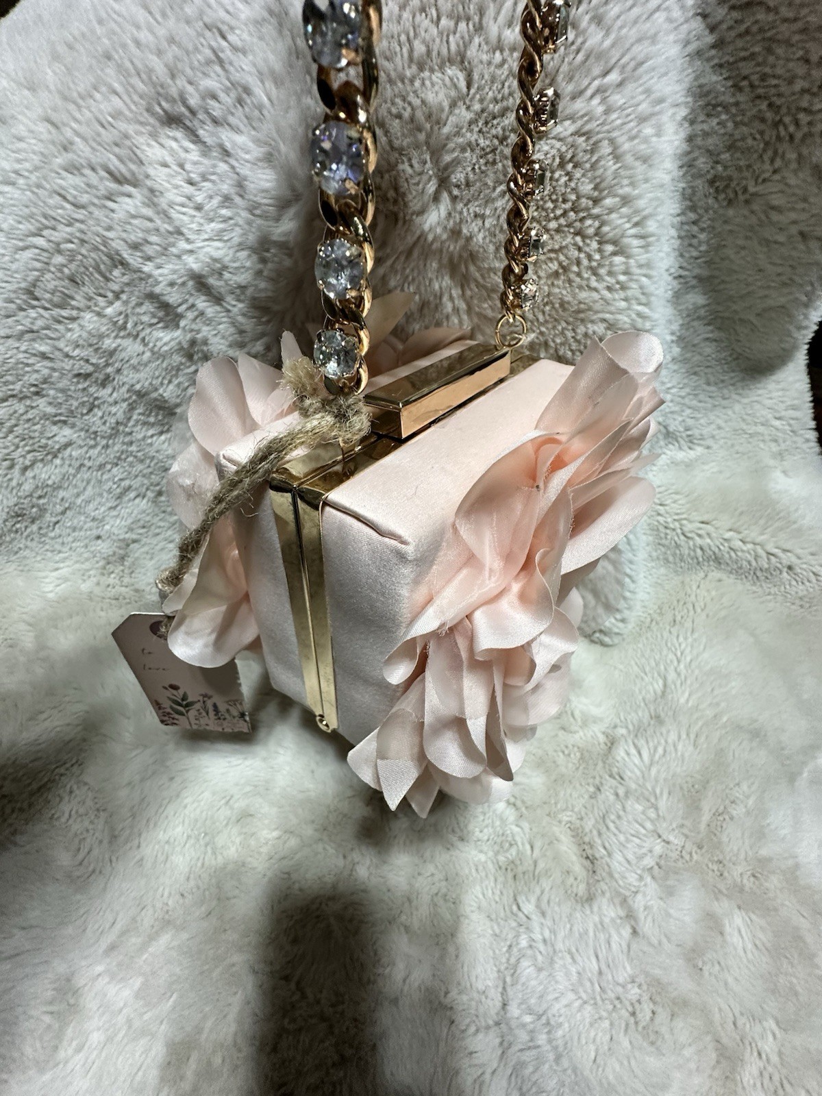 Badgley Mischka Chiffon Pink Flower Evening Bag Clutch Purse New with Tags