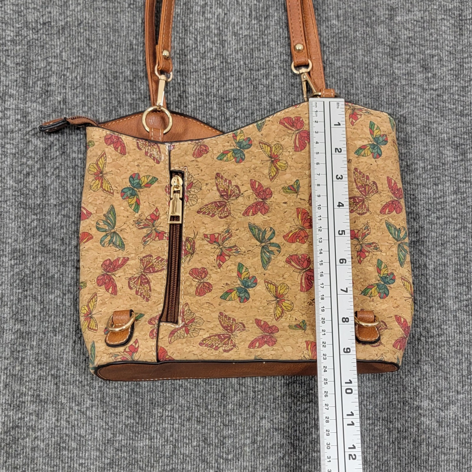 Corkcho Crossbody Shoulder Bag Brown Butterflies 100% Natural Cork From Portugal