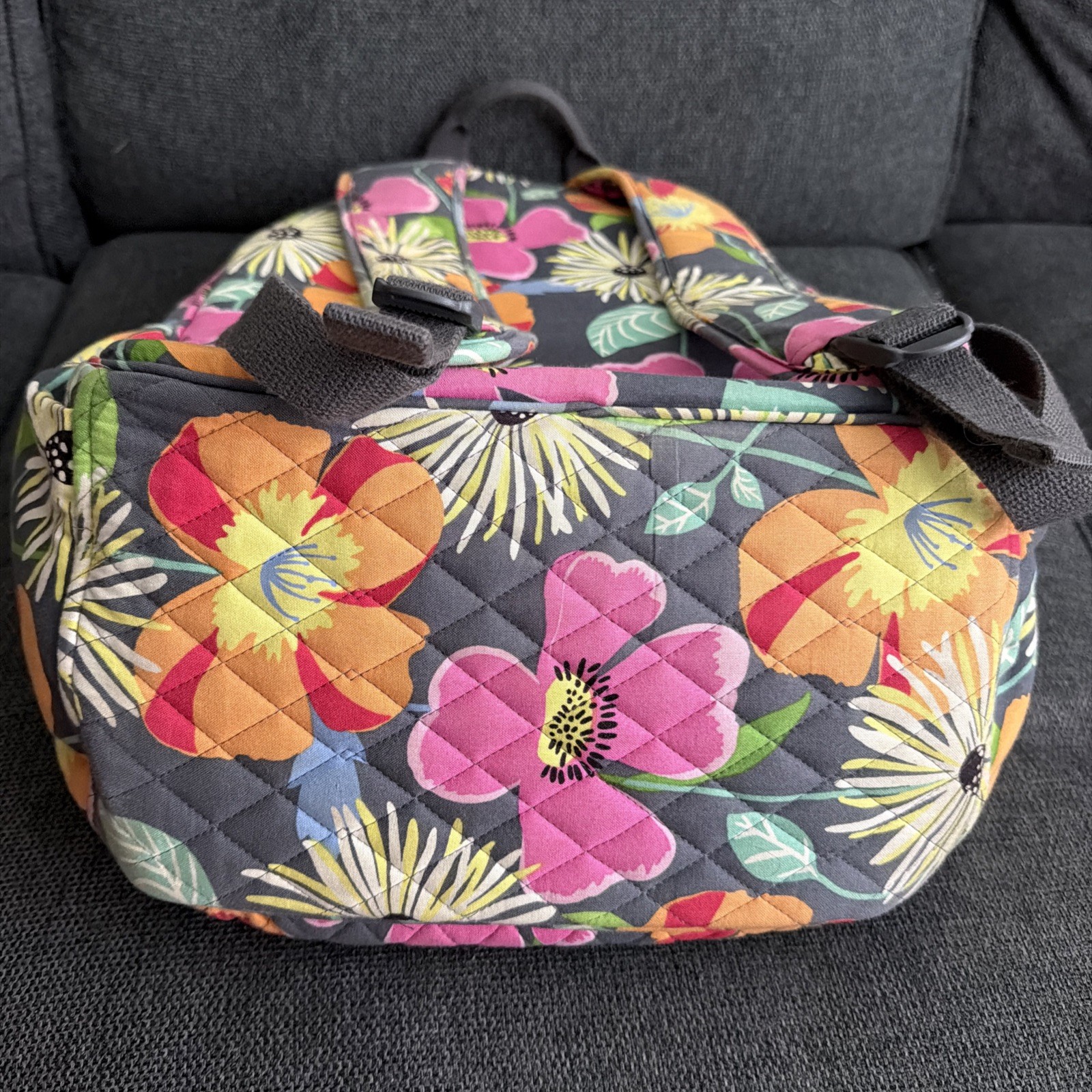 Vera Bradley Large Backpack Bag Jazzy Bloom Quilted Gray Pink Yellow Orange