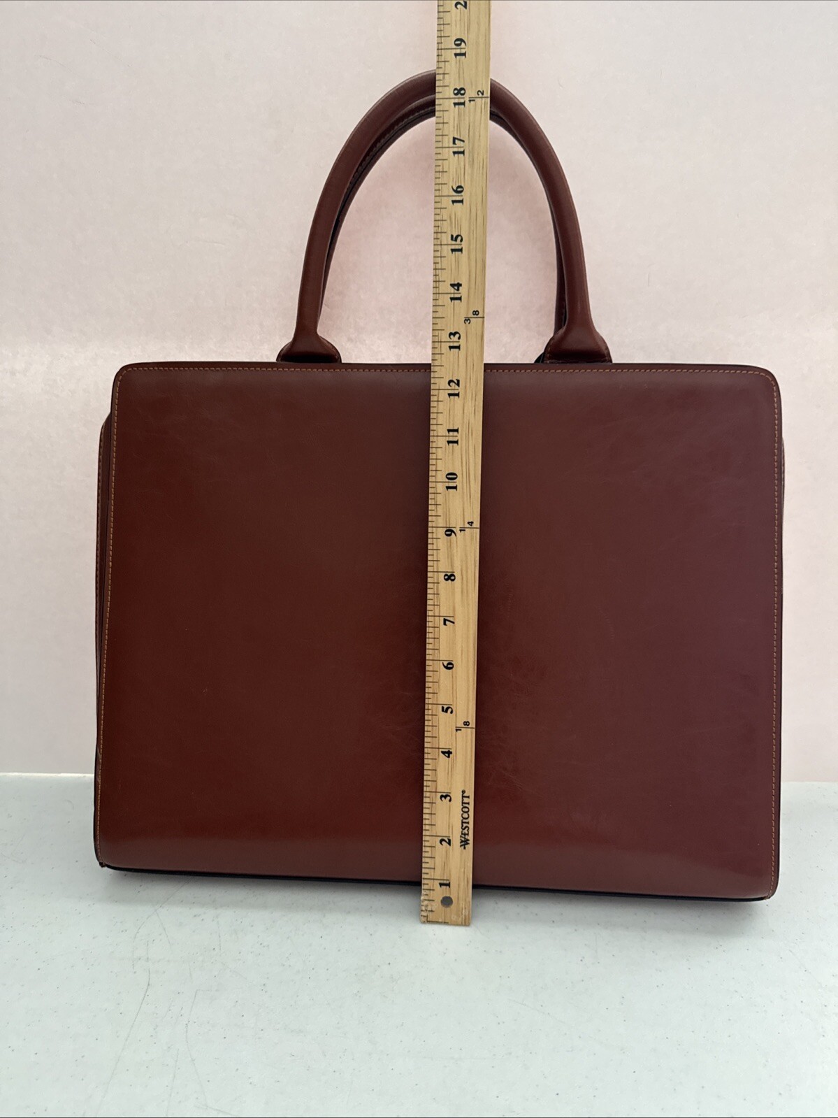 Bostanten Womens Briefcase Laptop 15.5” Leather Work Bag Brown No Shoulder Strap