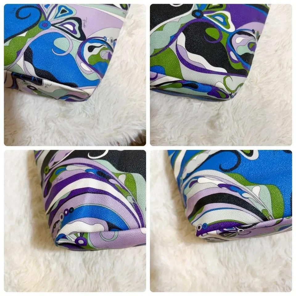 EMILIO PUCCI PVC Tote Bag Geometric Mint Green Purple Blue White 37cm