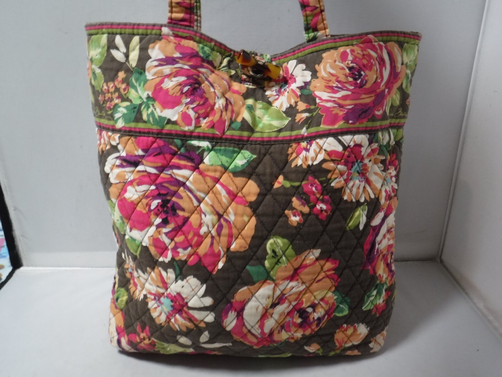 Retired Vera Bradley English Rose Handbag Toggle Button Tote Style Bag Purse