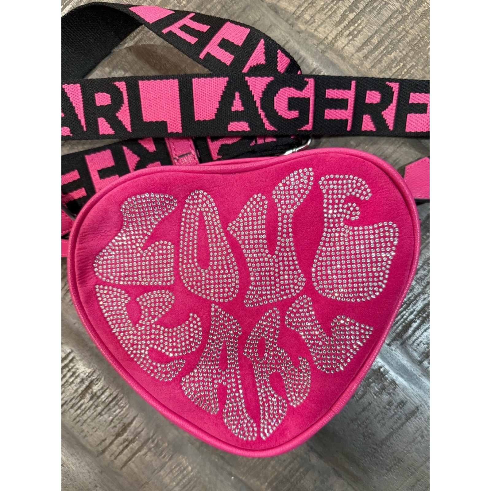 NNWOT Karl Lagerfeld Hot Pink Heart Crossbody Bag Studded “Love Karl” Design