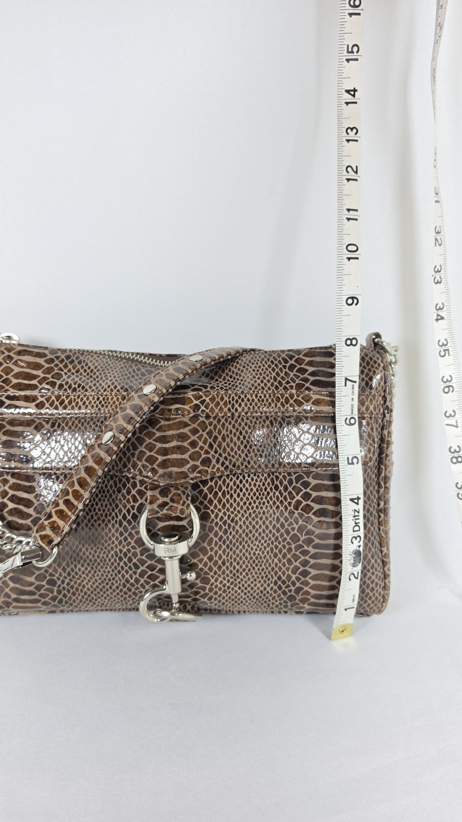 Rebecca Minkoff Mini M.A.C. Crossbody Bag Brown Snakeskin Embossed Leather