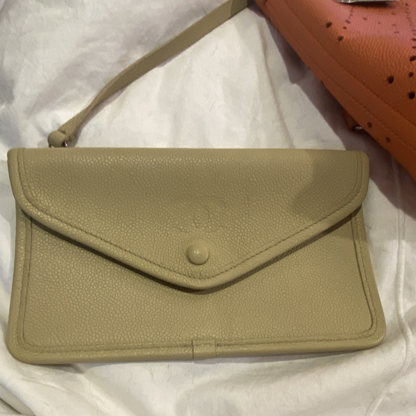 Orange Perforated Tote/Shoulder Bag w/ Pouch and Silver Hardware