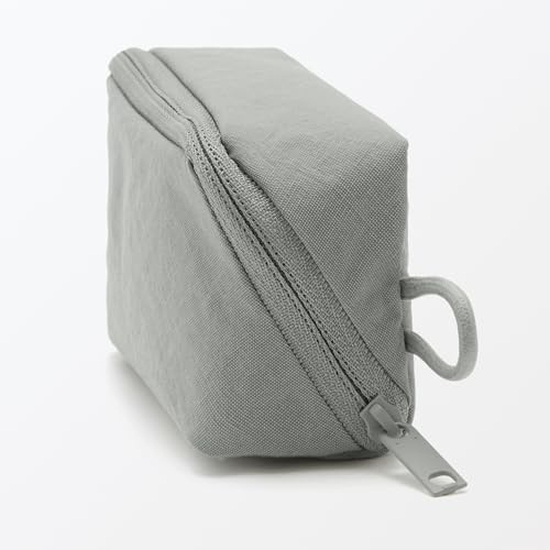 Muji Wrinkle nylon wide opening pouch S gray small makeup items organize JP FS