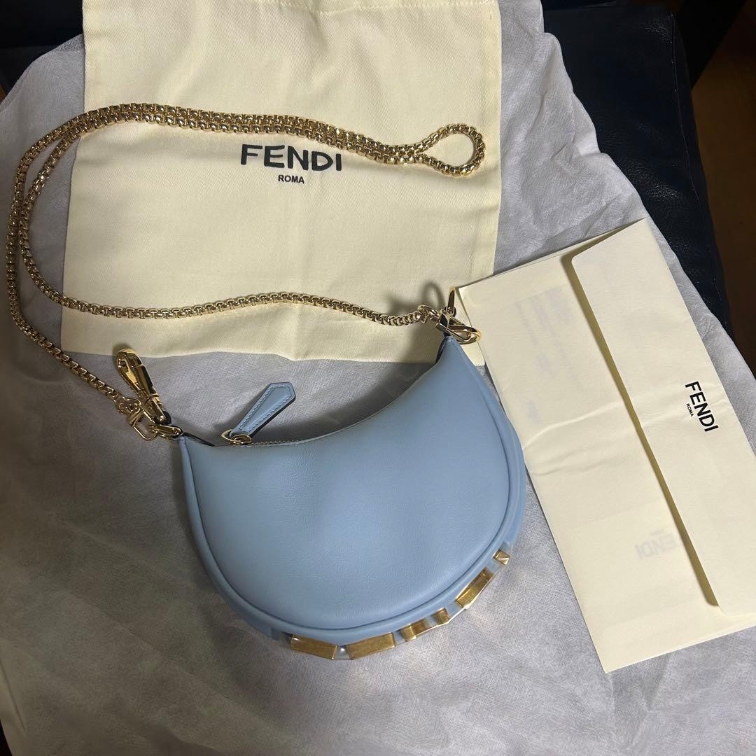 FENDI Nano FendiGraphy Micro Bag Pouch 7AS089 Light Blue Leather Women New Auth