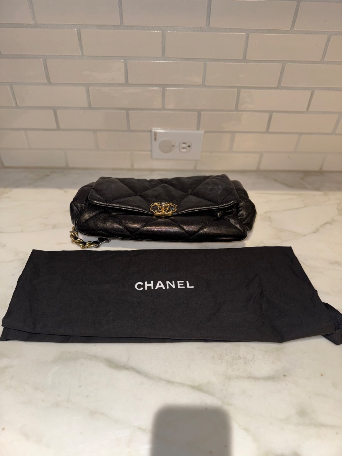 Chanel 19 Large Black Lambskin Flap Bag Mixed Metal Hardware