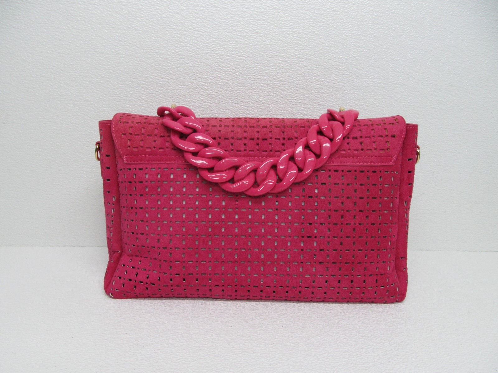 Alex Max Design Handbag Pink Fuchsia Faux Suede Cut-Out Chain Strap rare