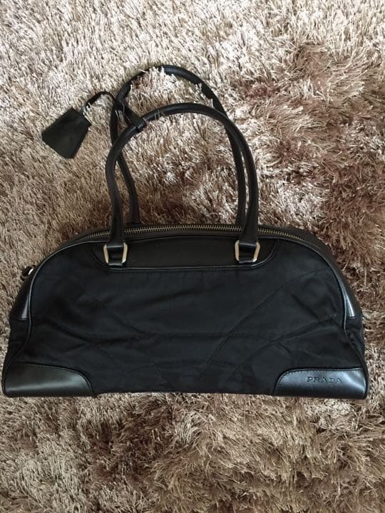 PRADA Mini Bowling Boston 00s Shoulder Bag Archive Black Nylon Leather Good Rare