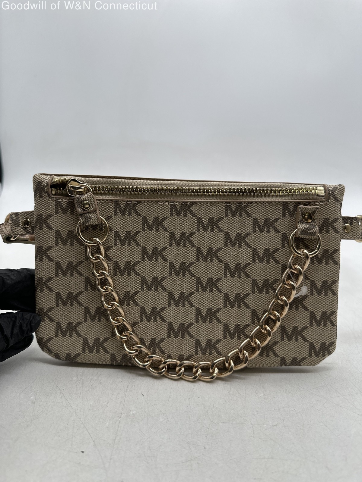 Michael Kors Gray Signature MK Monogram Belt Bag Waist Fanny Pack Gold HW COA