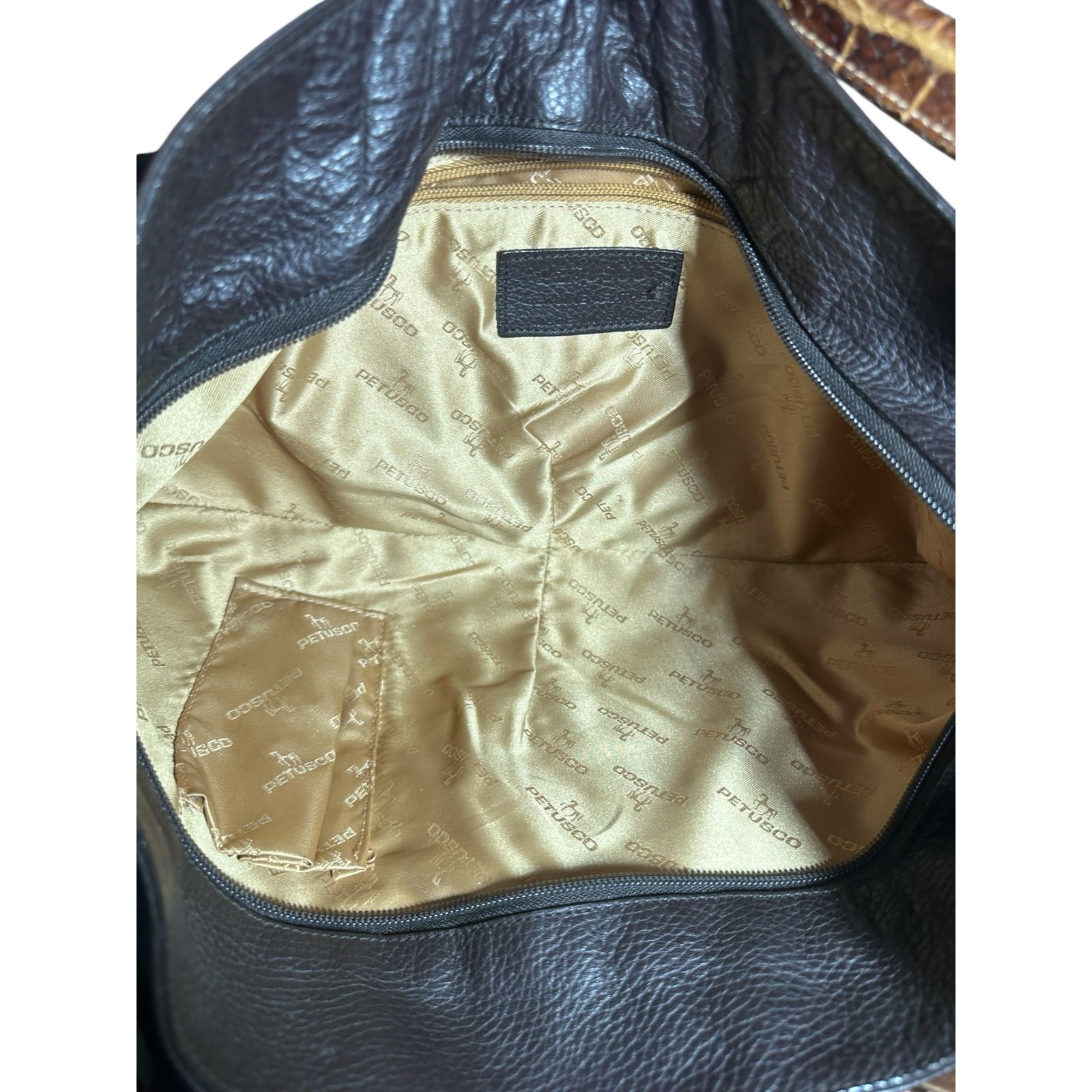 Petusco leather made in Spain Shoulder Bag tote brown w/ croc handles buckle