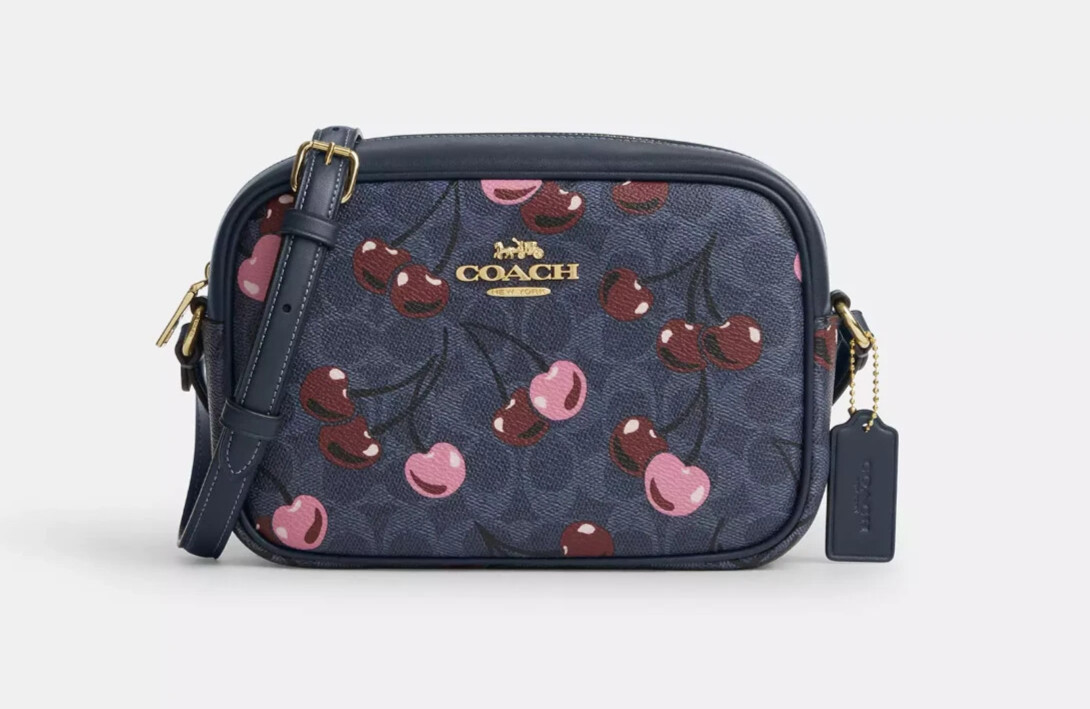 Coach Denim Multi Jamie Cherry Print Signature Coated Canvas Camera Bag (CR135)