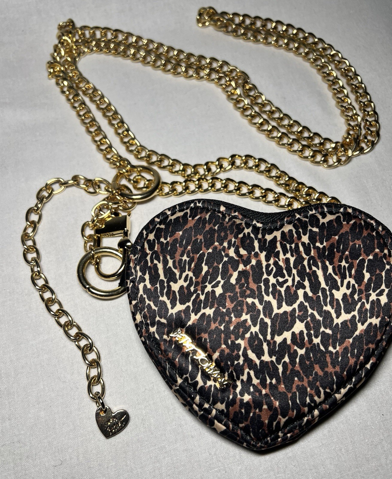 Betsey Johnson Leopard Heart Crossbody Bag Gold Chain Y2K Mini Purse