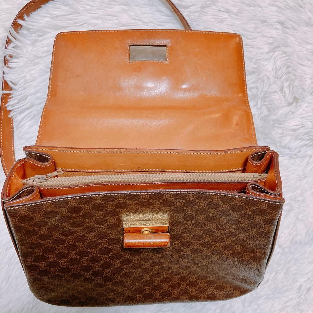 CELINE Vintage Macadam Triomphe 2Way Turn Lock Shoulder Hand Bag Brown
