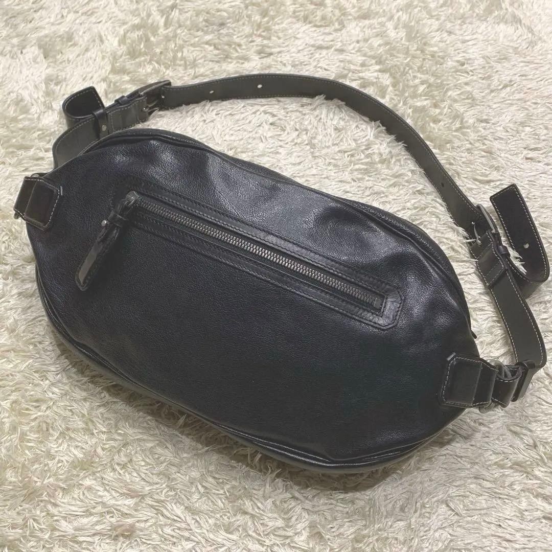 Tsuchiya Kaban Armas Buffalo Body Bag Raven Black Crossbody Auth