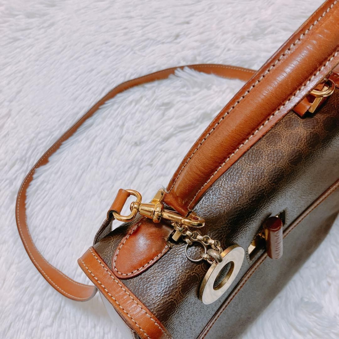 CELINE Vintage Macadam Triomphe 2Way Turn Lock Shoulder Hand Bag Brown