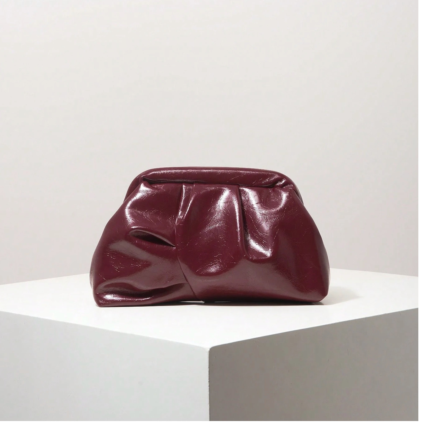 Burgundy Women’s Pleated Design Clutch Bag Suitable For Evening Party Wedding