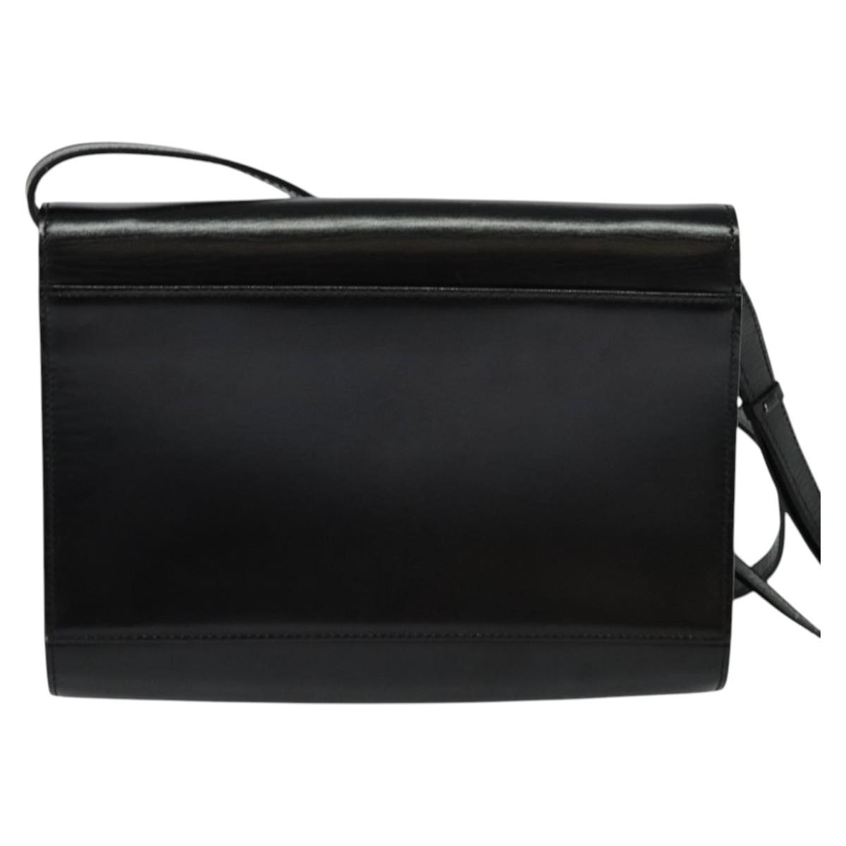 CELINE Circle Shoulder Bag Leather Black Gold Auth 118035