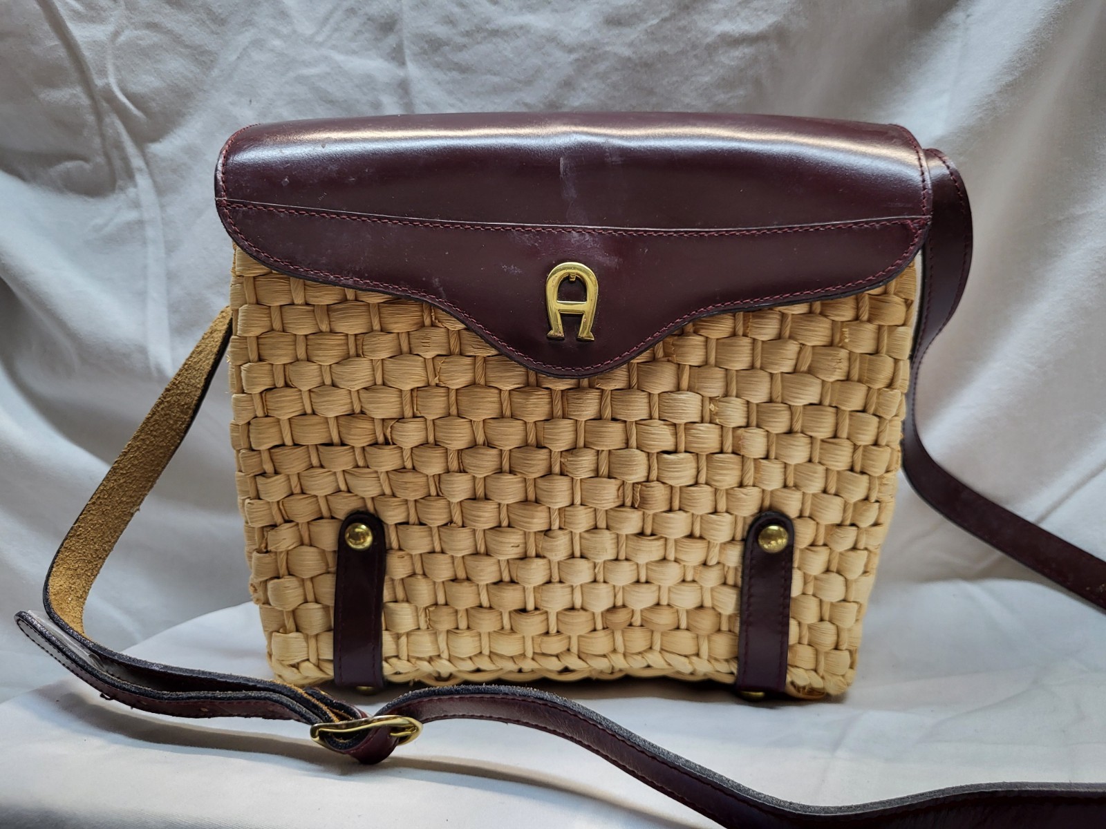 Vintage 60s 70s ETIENNE AIGNER Woven Wicker Leather Handbag Basket Bag Box RARE