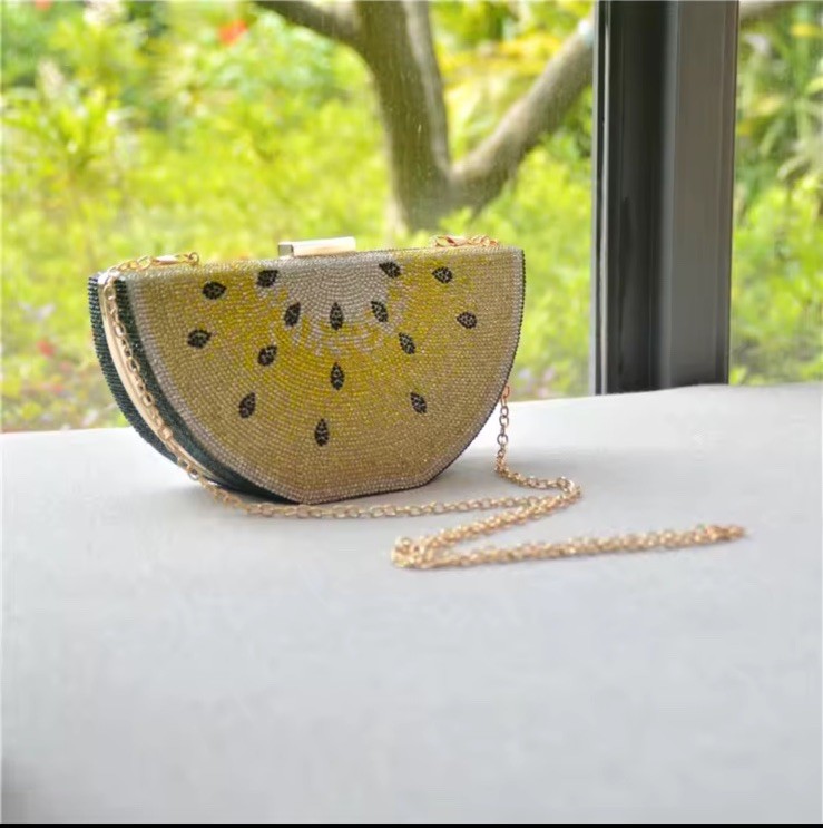 Boutique De FGG Large Crystal Watermelon Clutch Yellow Rhinestone Evening Bag