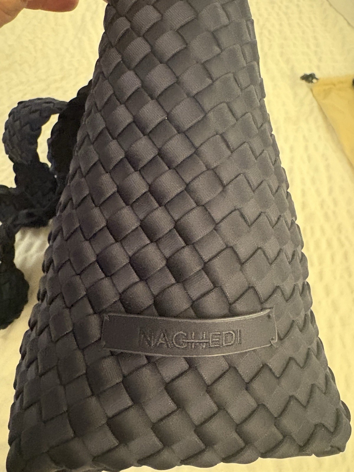 Naghedi Laguna Crossbody Bag Navy Handwoven Neoprene w/ Pouch + Dust Bag