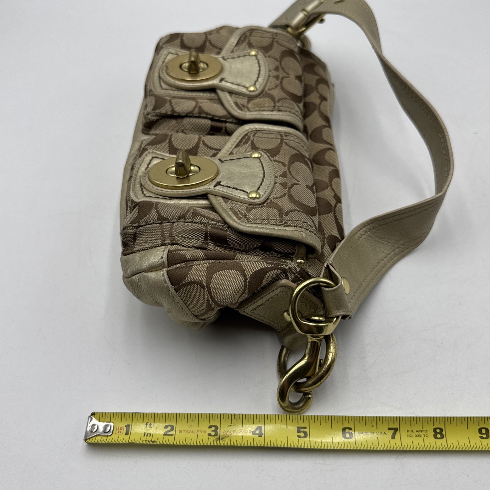 Coach Legacy Double Turnlock Tan Signature C Bag Metallic Gold Y2K # F12869