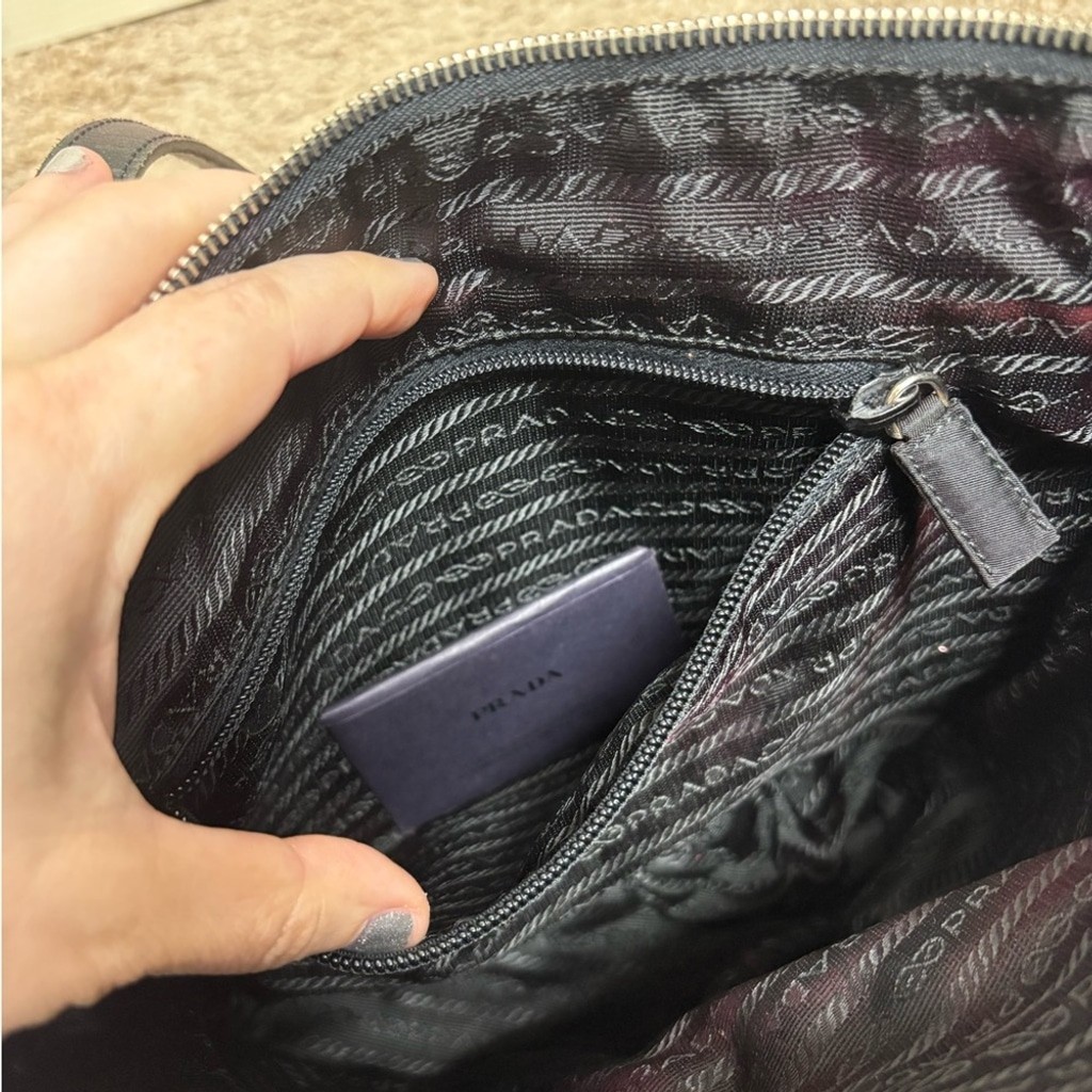 Prada Tessudo pink nylon black leather upcycled glitter zipper tote lock key GUC