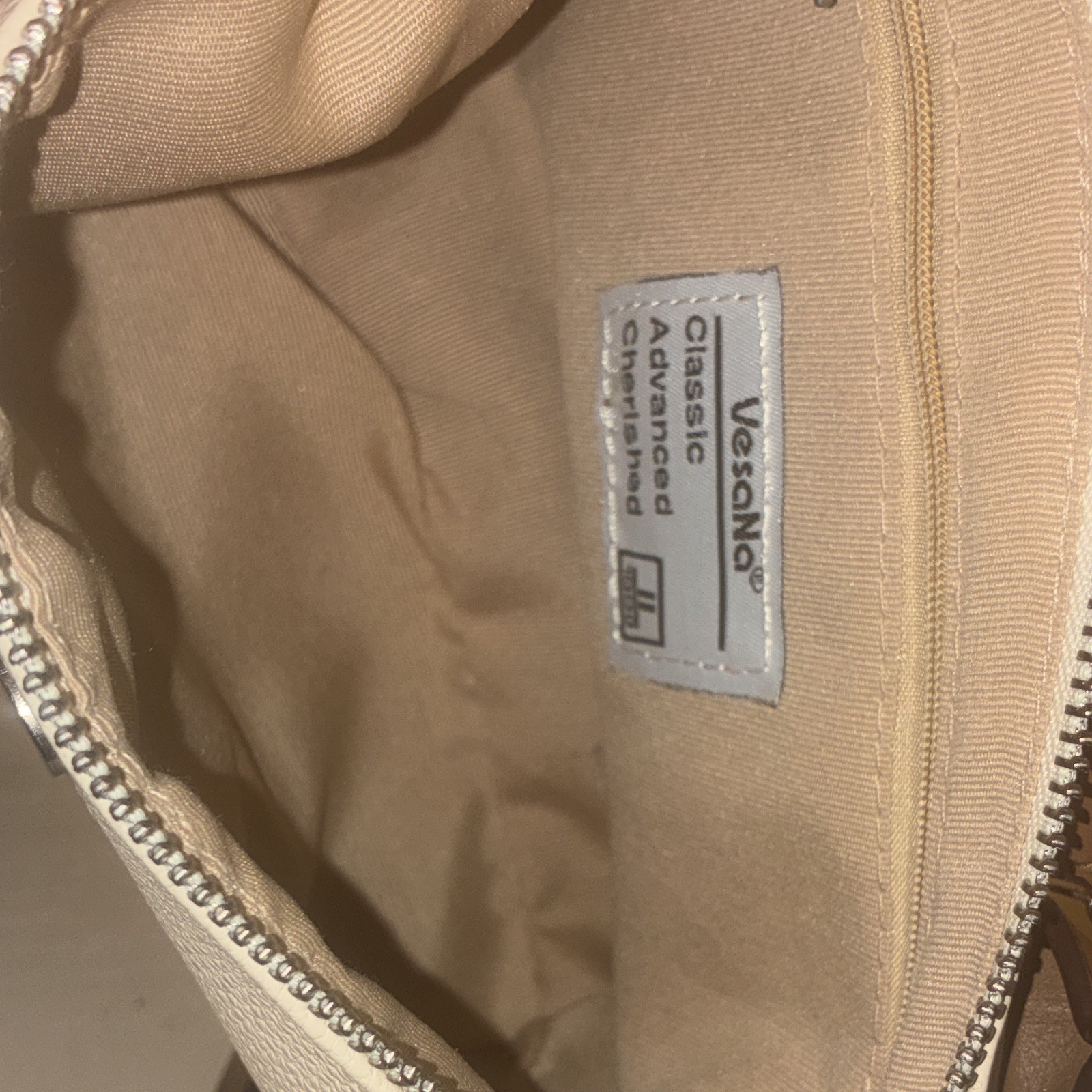 Vesone White & Brown Satchel Top Handle Crossbody, Zip/Snap, Silver Hardware