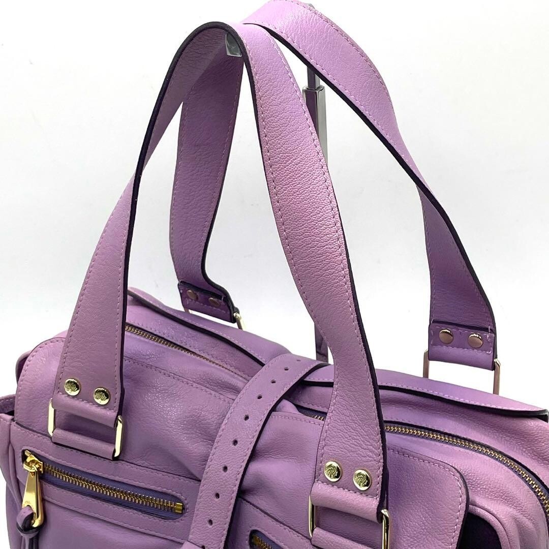 MULBERRY Handbag Mini Boston Bag Leather Purple Vintage From Japan