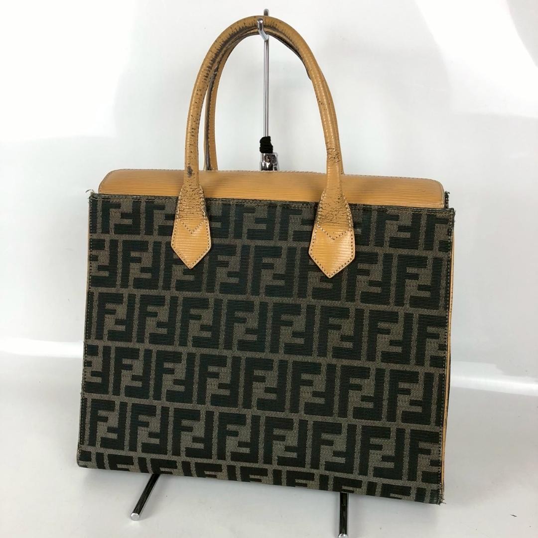Fendi Zucchino Handbag Leather Brown Monogram Medium Size W31.5cm D10cm H25cm