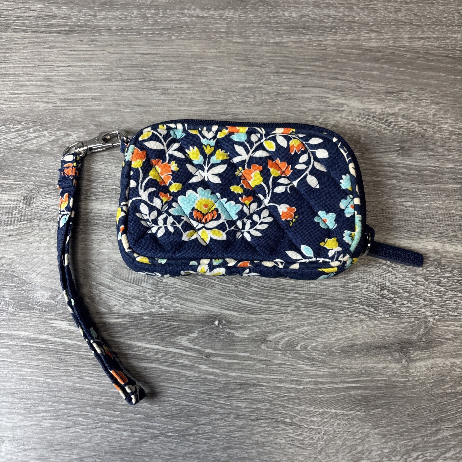 Vera Bradley Wristlet Clutch Chandelier Floral Blue Orange Yellow 5” Summer