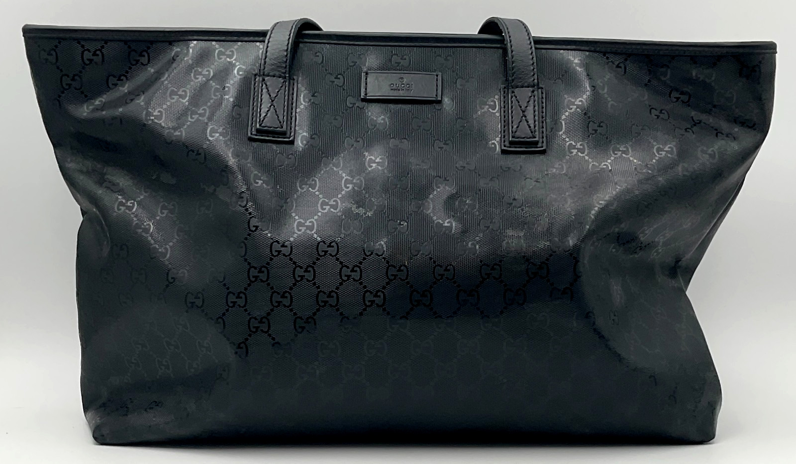 Gucci Guccisima Zip Tote Pre-Owned Black Bag GG Large Authentic Vintage Purse