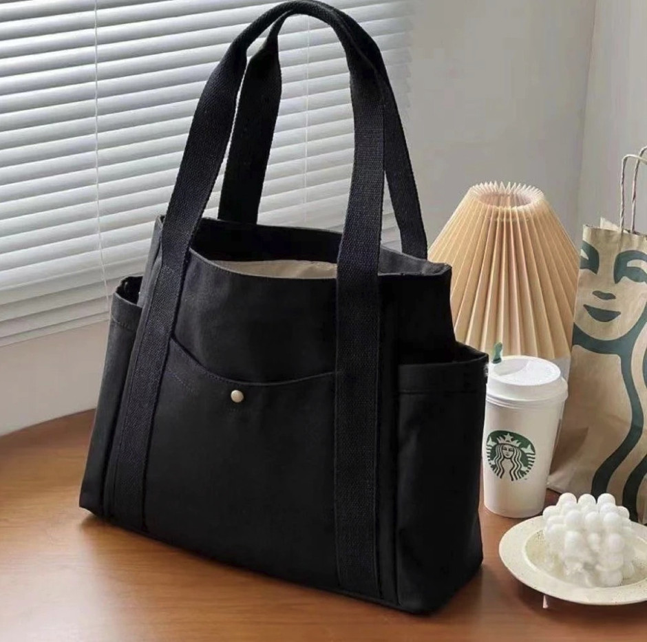 1pc Large Canvas Tote Bag College Style Shoulder Work Shopping Bag – NEW