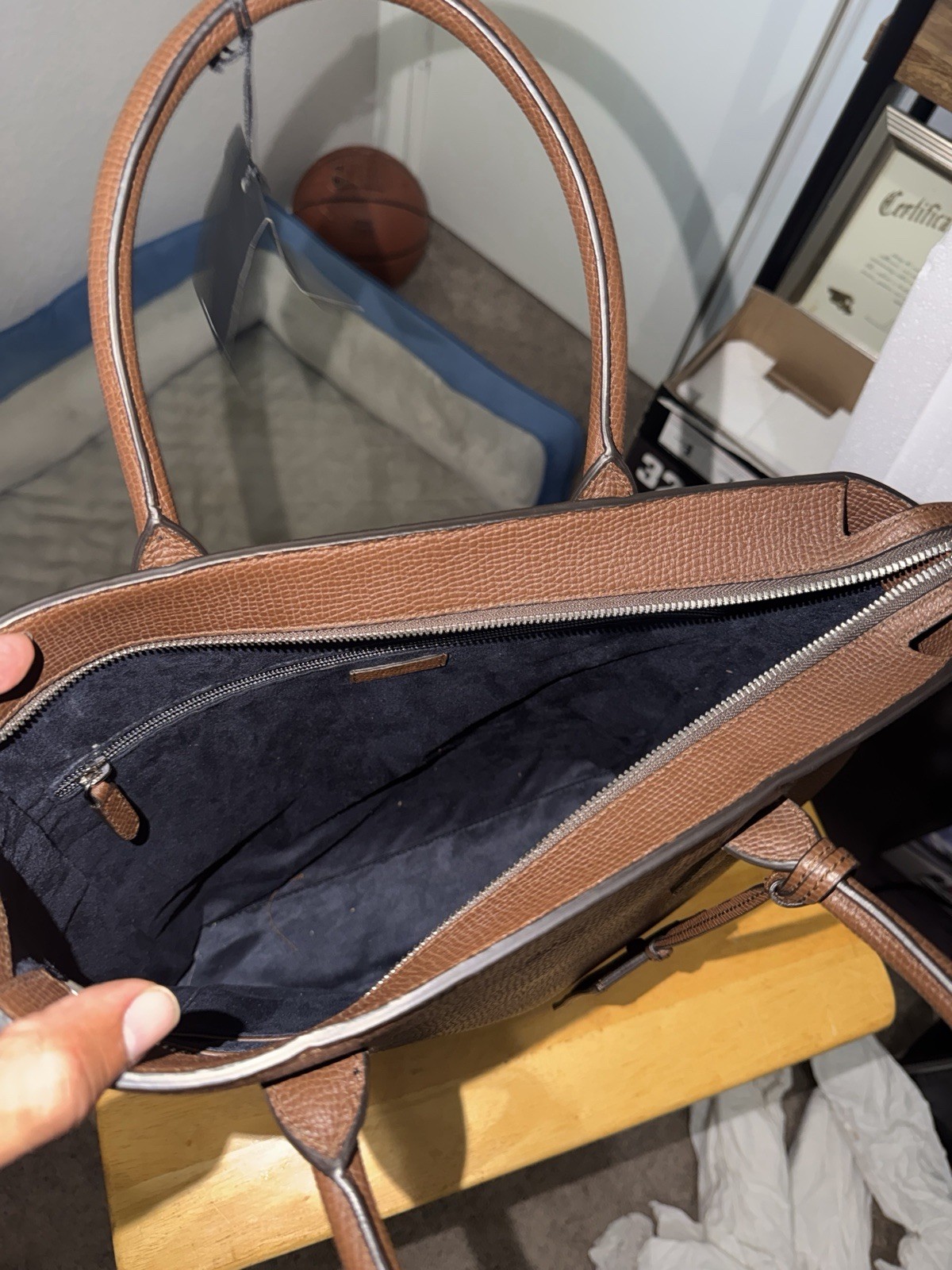 Boss Black Smooth Italian Leather Tote Bag – Brown – NWT
