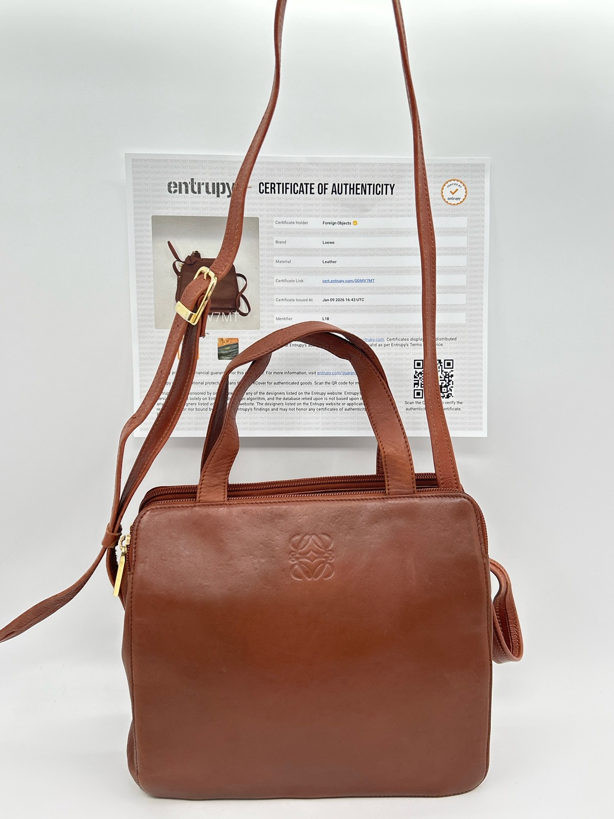 LOEWE Brown Women Vintage Anagram Lambskin Buttery Soft Leather Satchel Tote