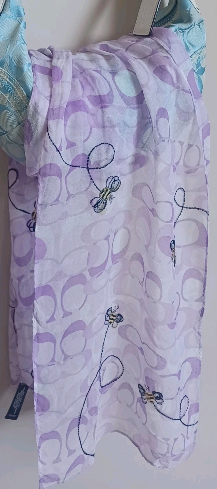 Coach Purple Optic Bumblebee Ltd Edition Silk Scarf, Sister To Coach Ladybug Y2K