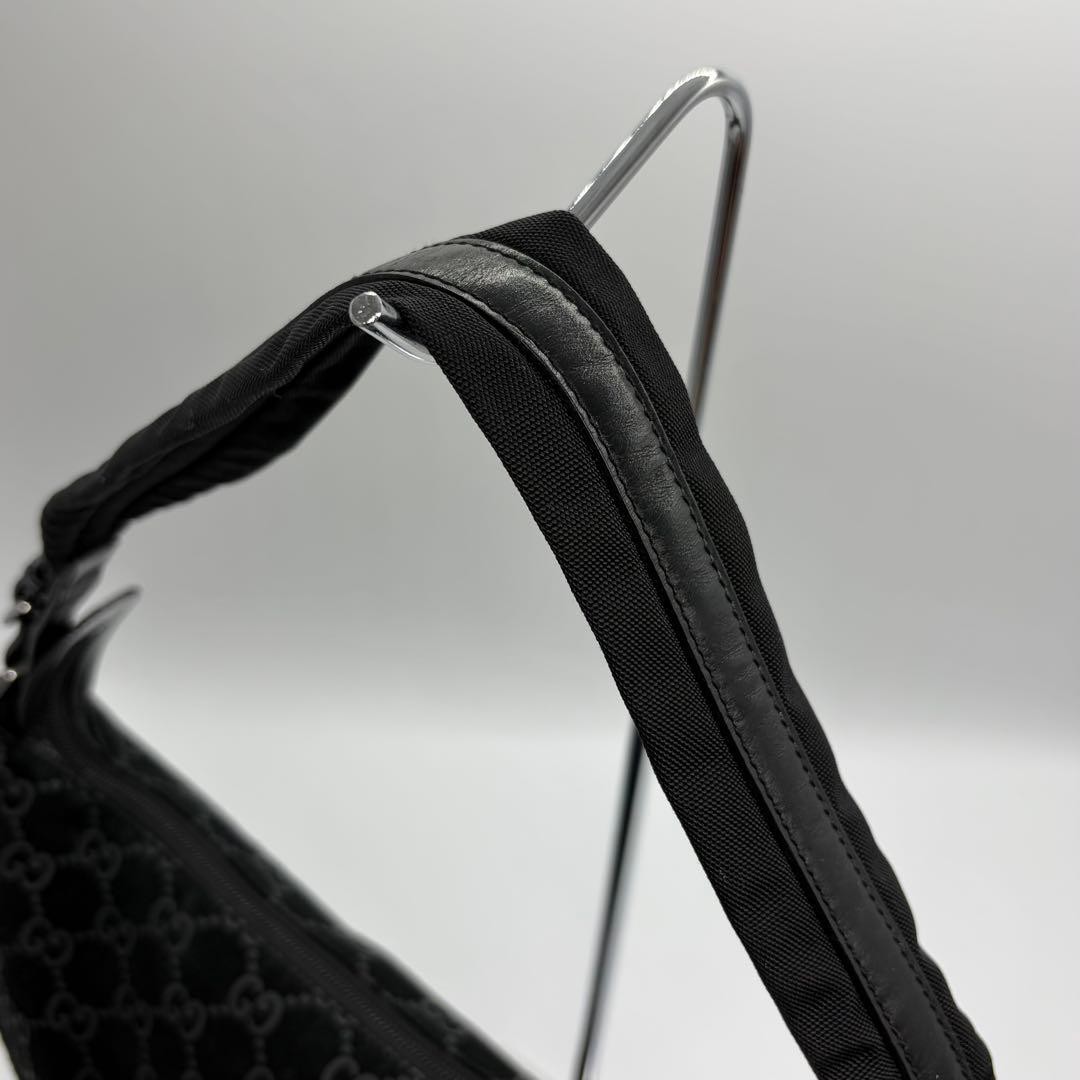 gucci GG Pattern Suede One Shoulder Bag Black