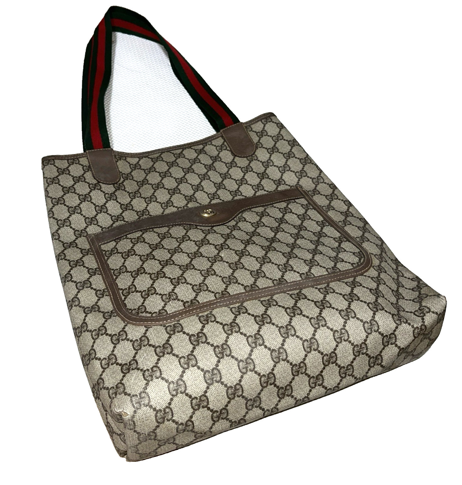 Vintage Gucci Sherry Line GG Canvas PVC Tote Bag Brown