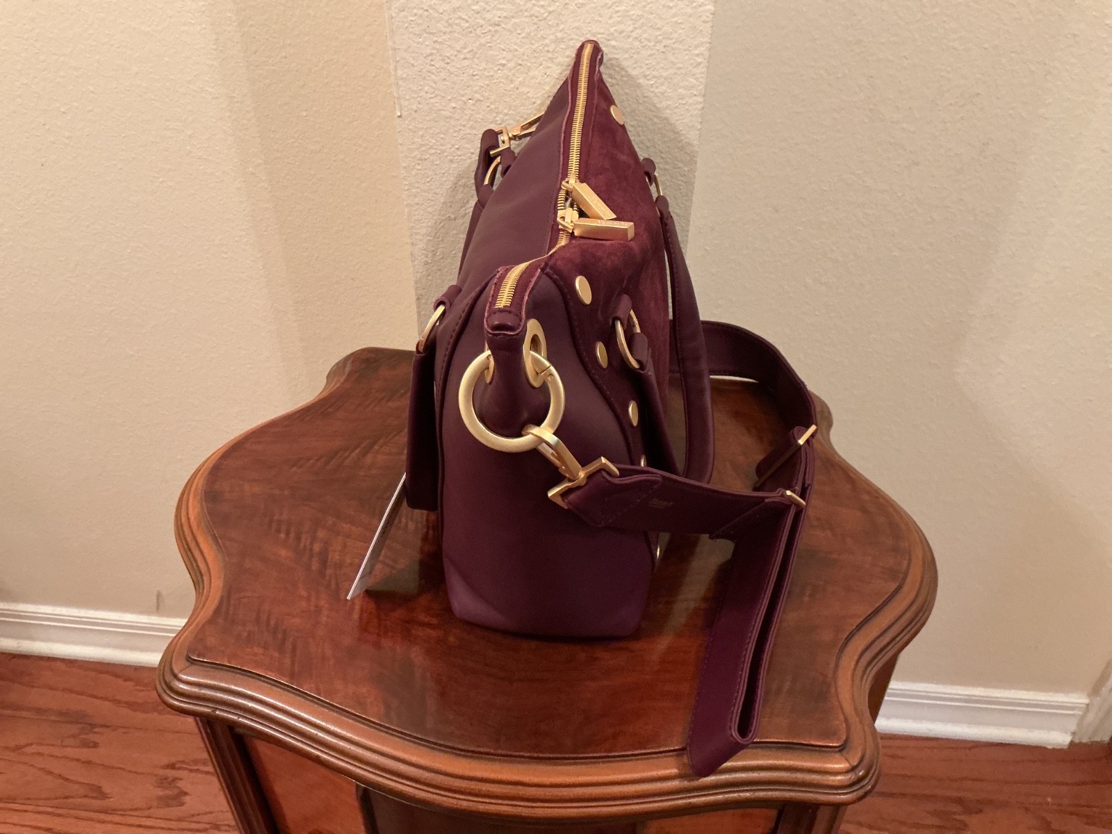 NWT Hammitt Daniel Medium Satchel Freestyle Suede Front & Leather Brushed Gold