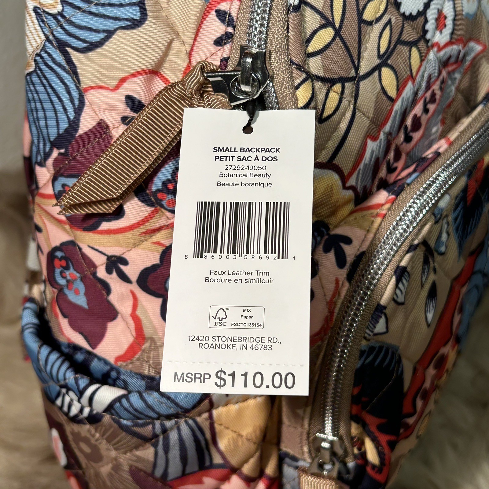 NWT Vera Bradley Small Backpack – Botanical Beauty Print – Performance Twill