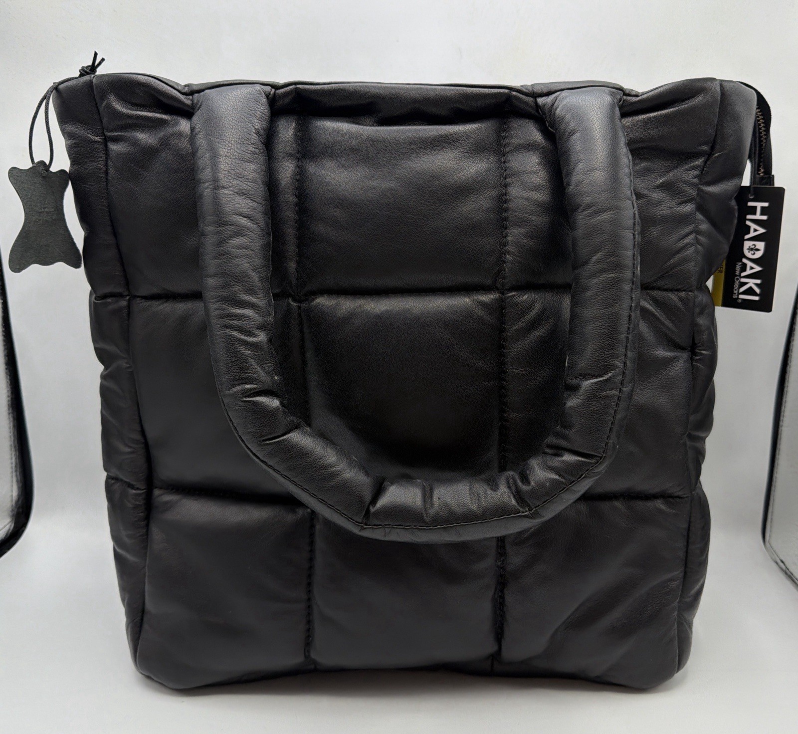 Hadaki HDK781 Black Quilted Puffer Leather Tote Bag MSRP $270 New